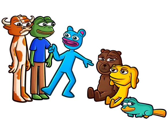 Two characters holding the mascot